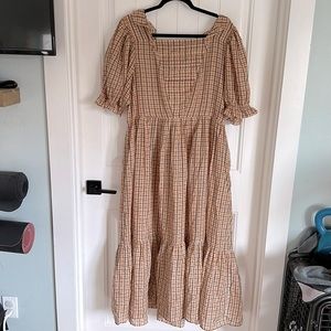 Doen Elodie Orange Meringue Plaid Ruffled Sleeve Dress XXL
